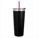 Black Tumbler with Fuchsia Straw And Clear Lid With Black Flip-Top Accent